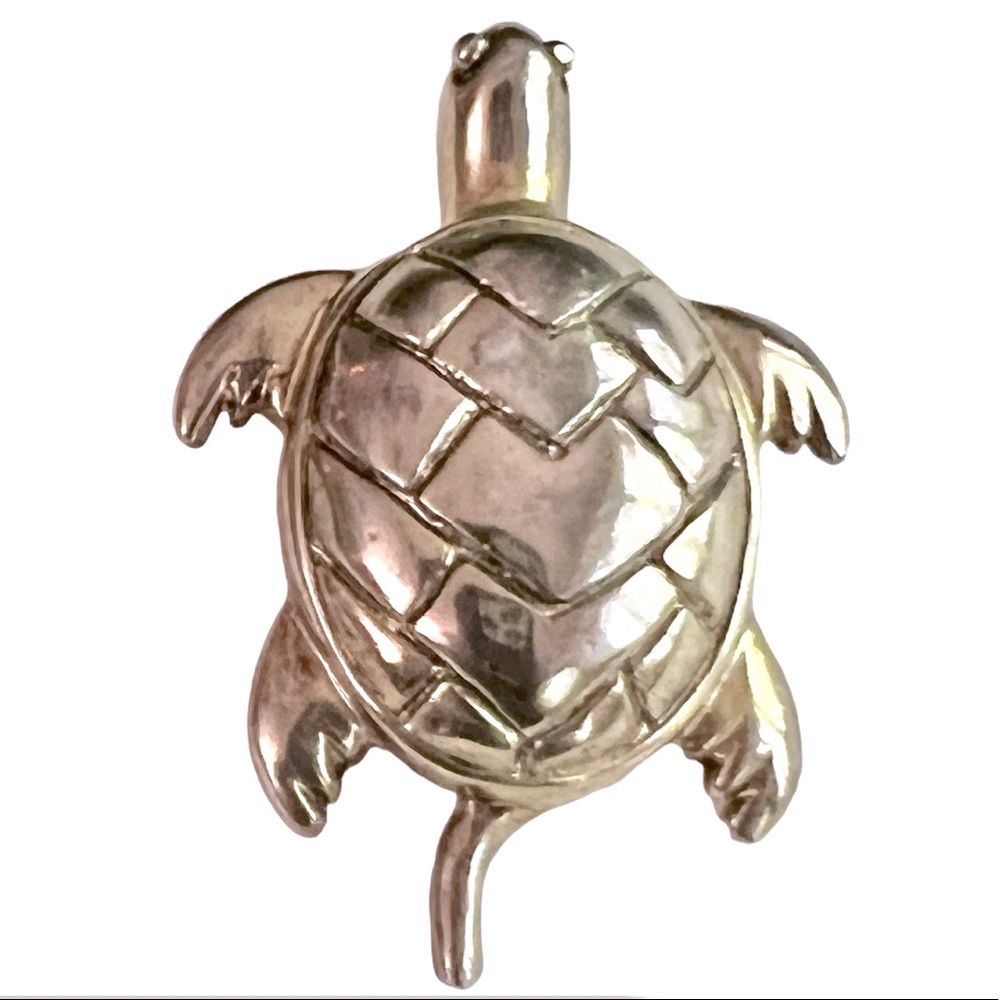 Vintage Turtle Necklace Pendant Silver Gold Tone Metal Sea Tortoise Ocean Beach